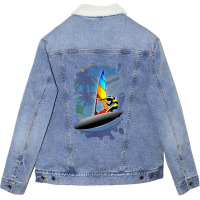 Windsurfer On Ocean Waves Unisex Sherpa-lined Denim Jacket | Artistshot