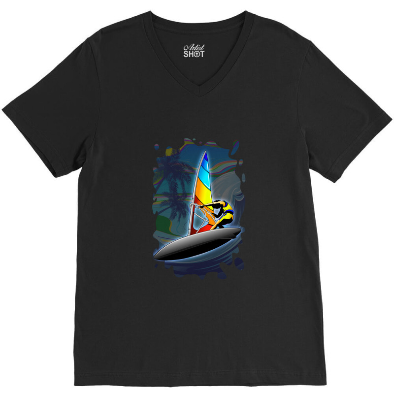 Windsurfer On Ocean Waves V-neck Tee | Artistshot