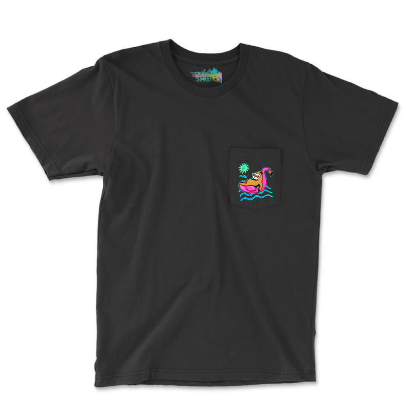 Chilling Flamingo Sloth Beach Pocket T-shirt | Artistshot