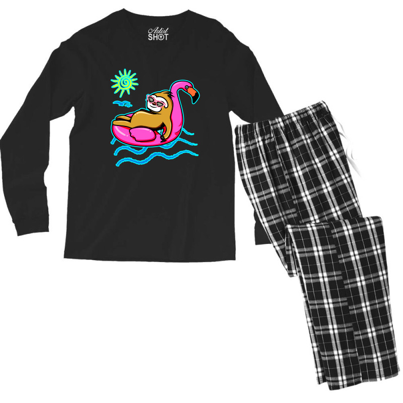 Chilling Flamingo Sloth Beach Men's Long Sleeve Pajama Set | Artistshot