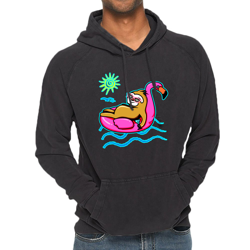 Chilling Flamingo Sloth Beach Vintage Hoodie | Artistshot