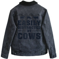 Easily Distracted By Cows Funny Cow Lover Dairy Farmer Quote Tank Top Unisex Sherpa-lined Denim Jacket | Artistshot