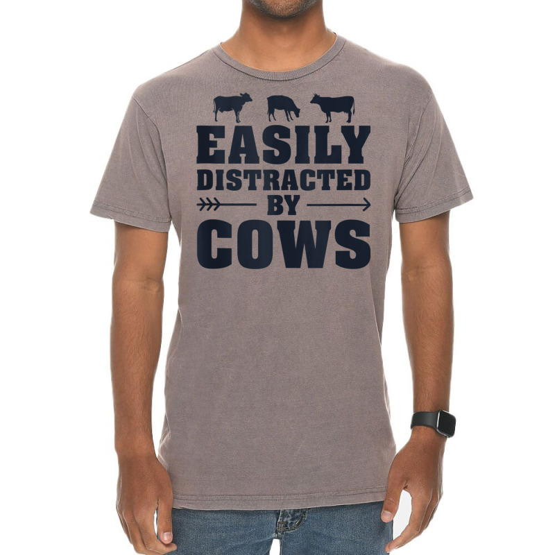 Easily Distracted By Cows Funny Cow Lover Dairy Farmer Quote Tank Top Vintage T-shirt | Artistshot