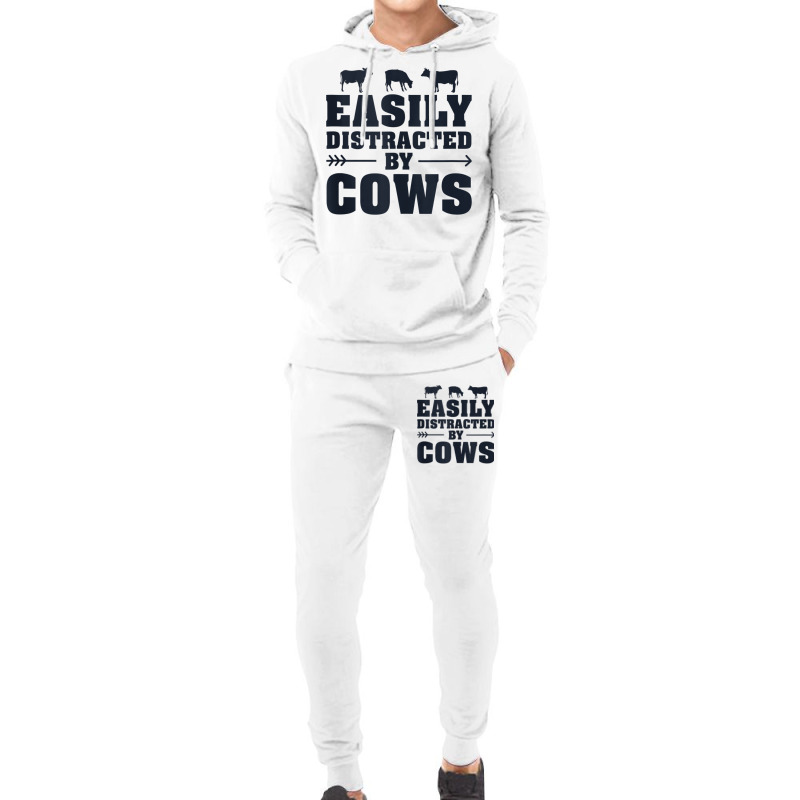 Easily Distracted By Cows Funny Cow Lover Dairy Farmer Quote Tank Top Hoodie & Jogger Set | Artistshot