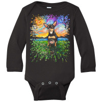 Chihuahua T  Shirt Short Hair Black And Tan Chihuahua Night Long Sleeve Baby Bodysuit | Artistshot