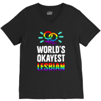 World's Okayest Lesbian V-neck Tee | Artistshot