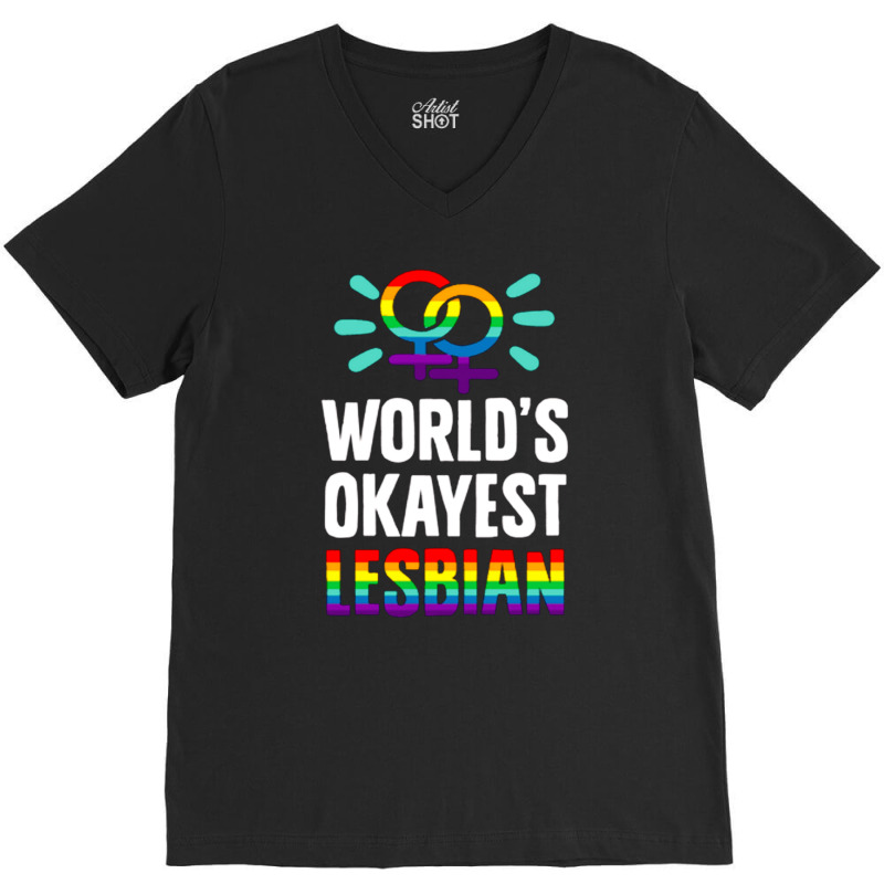 World's Okayest Lesbian V-neck Tee | Artistshot