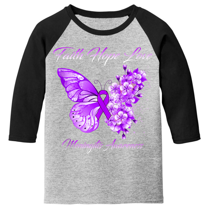 Butterfly Faith Hope Love Meningitis Awareness Tank Top Youth 3/4 Sleeve by nasson | Artistshot