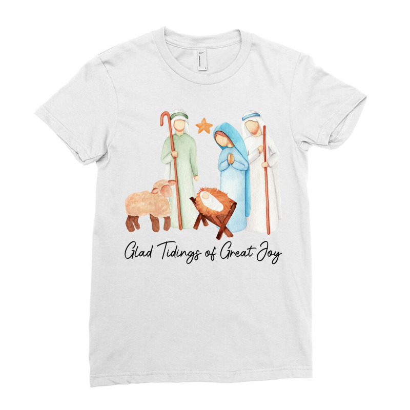 Christmas Glad Tidings Of Great Joy Nativity Christian Jesus Long Slee Ladies Fitted T-Shirt by sunda | Artistshot