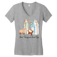 Christmas Glad Tidings Of Great Joy Nativity Christian Jesus Long Slee Women's V-neck T-shirt | Artistshot