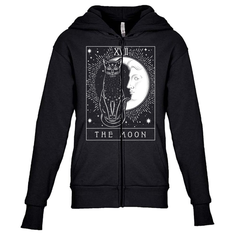 Ta.rot Card Crescent Moon And Cat Graphic T Shirt Youth Zipper Hoodie by good0396 | Artistshot