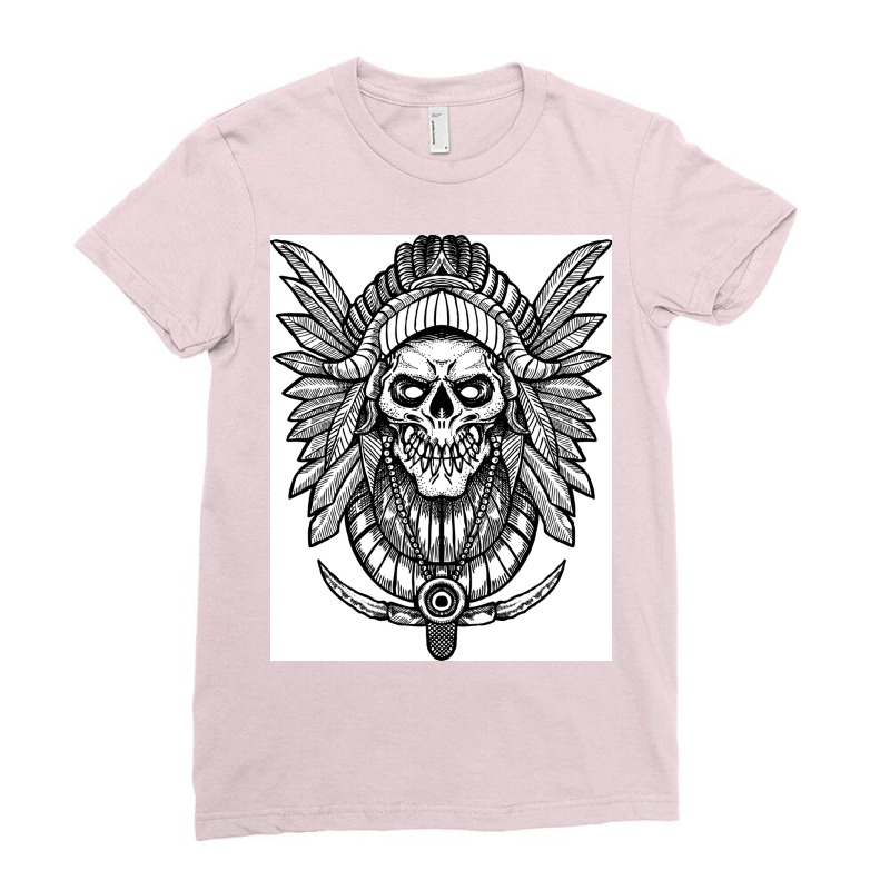 Apache Skull Black N White Poster Summer Ladies Fitted T-Shirt by meybiwostia | Artistshot