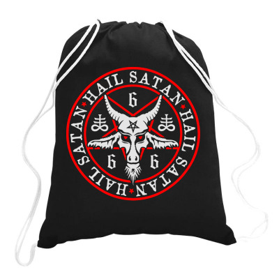 Occult Hail Satan Baphomet Goat In Pentagram Drawstring Bags Designed By Joo Joo Designs