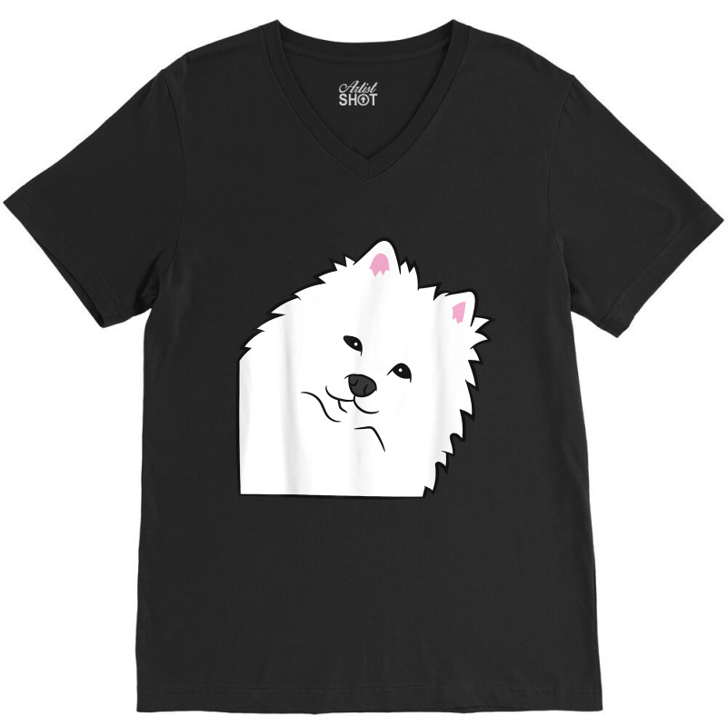 American Eskimo Dog Peeking From Side Cute American Eskimo T Shirt V-Neck Tee by shmonotpv4s | Artistshot