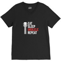 Eat Sleep Ukulele Repeat Ukulele Headstock Dark Theme V-neck Tee | Artistshot