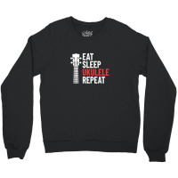 Eat Sleep Ukulele Repeat Ukulele Headstock Dark Theme Crewneck Sweatshirt | Artistshot