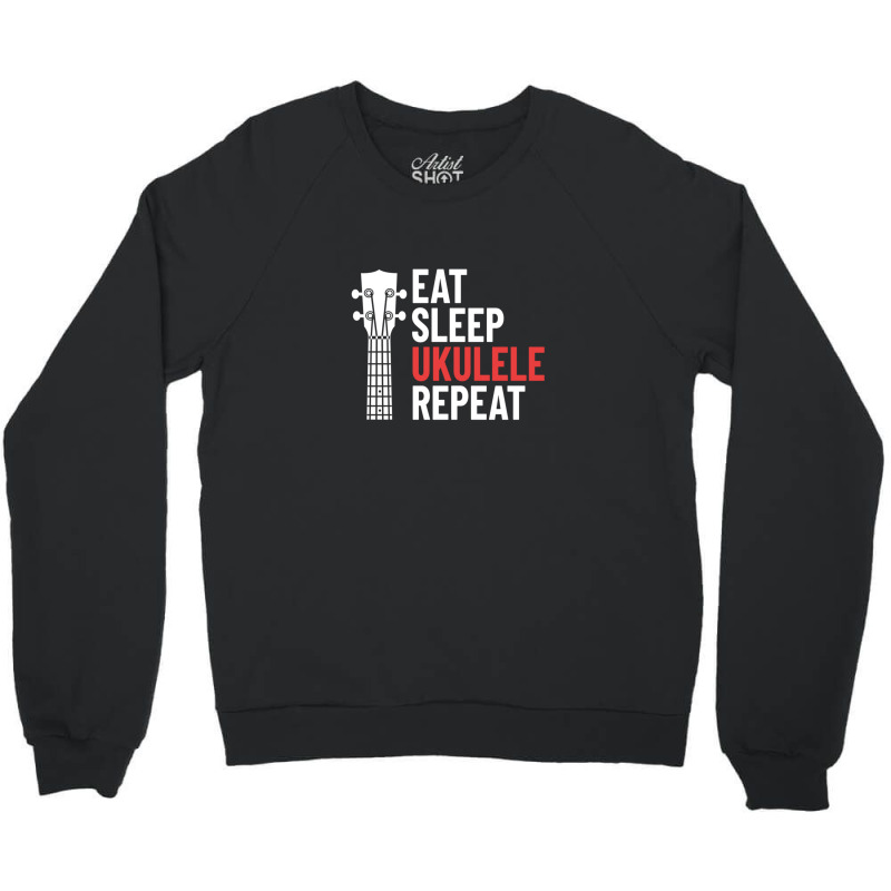 Eat Sleep Ukulele Repeat Ukulele Headstock Dark Theme Crewneck Sweatshirt by JamesBurges | Artistshot