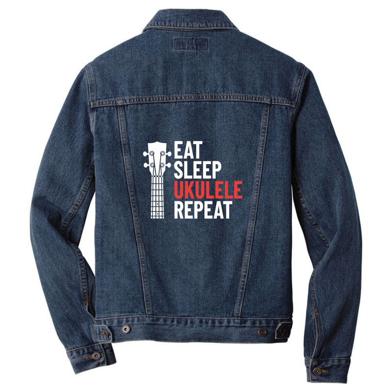 Eat Sleep Ukulele Repeat Ukulele Headstock Dark Theme Men Denim Jacket by JamesBurges | Artistshot