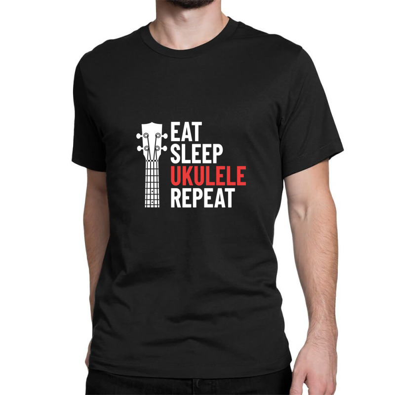 Eat Sleep Ukulele Repeat Ukulele Headstock Dark Theme Classic T-shirt by JamesBurges | Artistshot