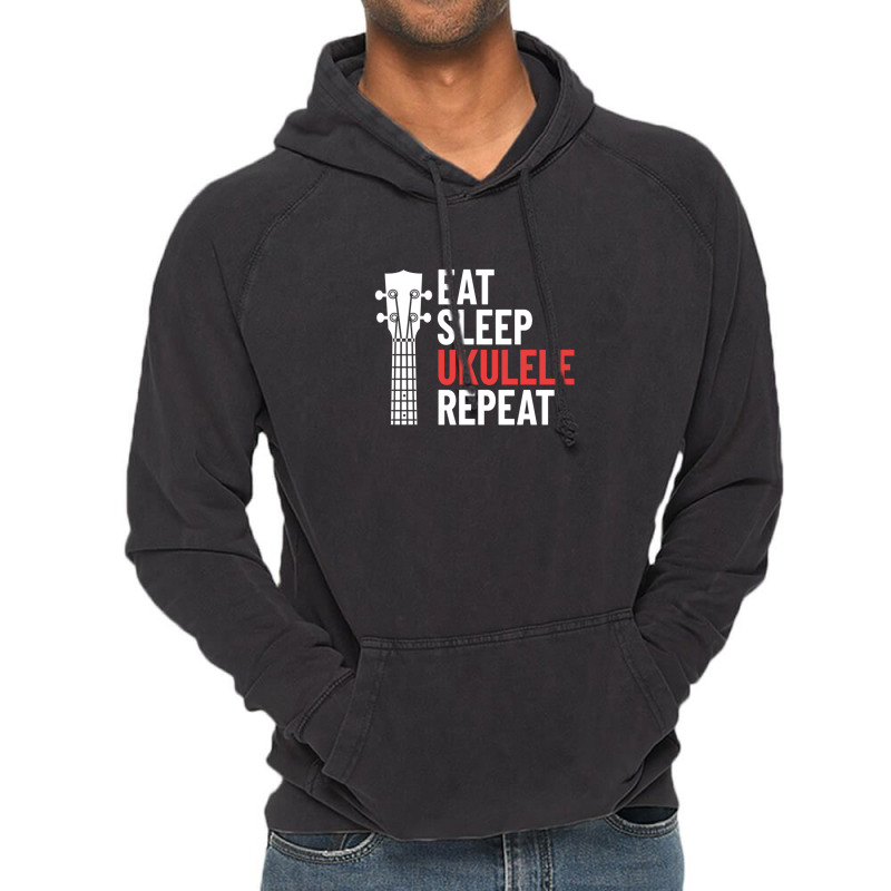 Eat Sleep Ukulele Repeat Ukulele Headstock Dark Theme Vintage Hoodie by JamesBurges | Artistshot