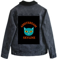 Amsterdam Skyline Cat Poster Tumblr Unisex Sherpa-lined Denim Jacket | Artistshot