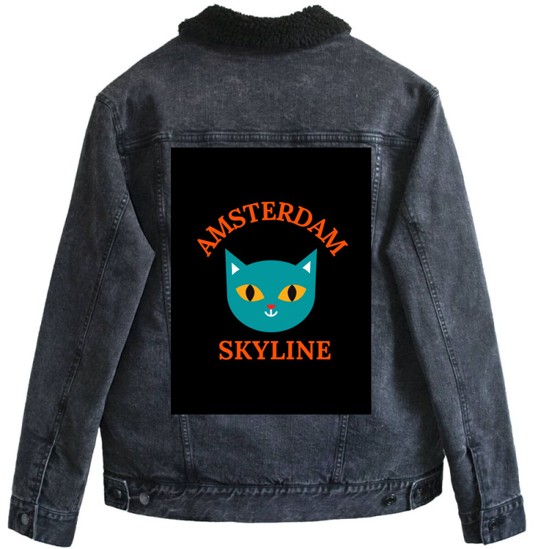 Amsterdam Skyline Cat Poster Tumblr Unisex Sherpa-Lined Denim Jacket by yojangurongp | Artistshot