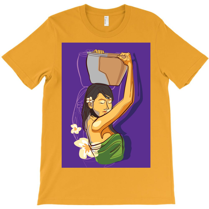 Balinese Women Carrying Pot Poster Blue T-Shirt by dergiakcjaj | Artistshot