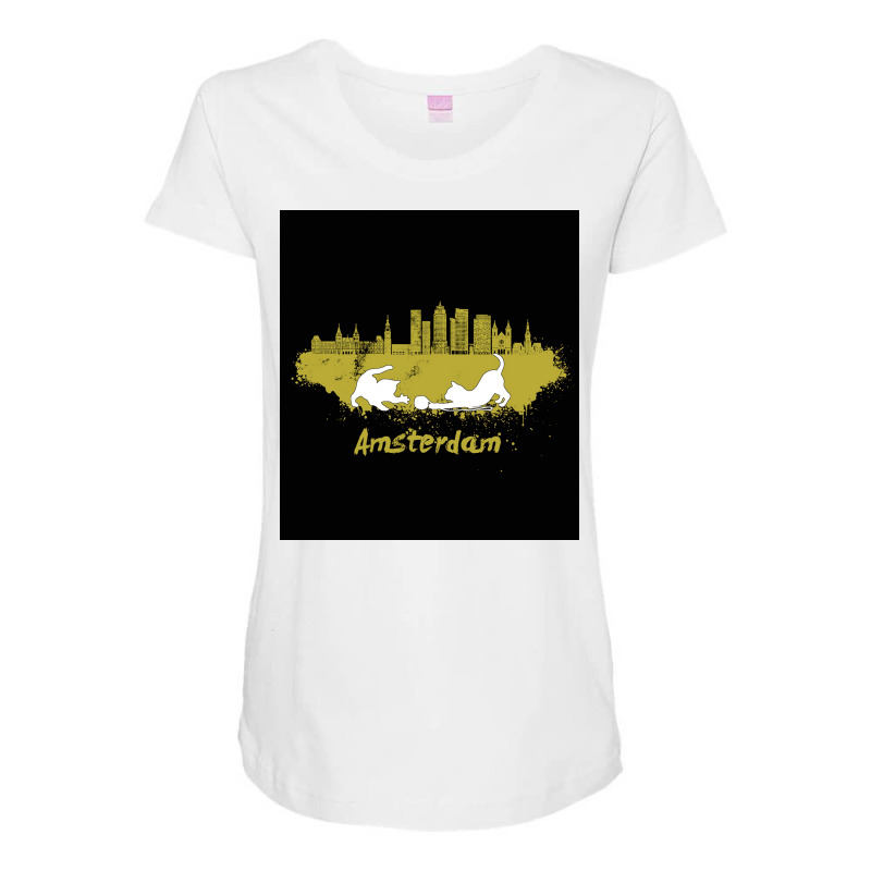 Amsterdam Skyline Cat Poster Cool (1) Maternity Scoop Neck T-shirt by heysamchatoof | Artistshot