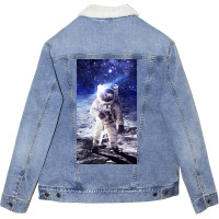 Astronaut Poster Blue Unisex Sherpa-lined Denim Jacket | Artistshot