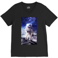 Astronaut Poster Blue V-neck Tee | Artistshot