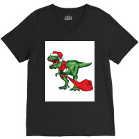 Dinosaur Christmas Funny Poster Girl V-neck Tee | Artistshot