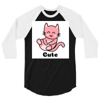 Cat Cartoon Decided Cute Poster Green 3/4 Sleeve Shirt | Artistshot