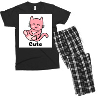 Cat Cartoon Decided Cute Poster Green Men's T-shirt Pajama Set | Artistshot