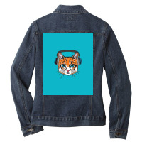 Cat Wearing Headphone Poster Stars Ladies Denim Jacket | Artistshot