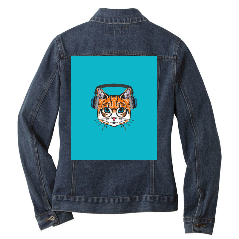 Cat Wearing Headphone Poster Stars Ladies Denim Jacket by hajerawickela | Artistshot