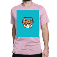 Cat Wearing Headphone Poster Stars Classic T-shirt | Artistshot