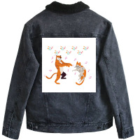 Cat Vs Tiger Party Poster Humor Unisex Sherpa-lined Denim Jacket | Artistshot