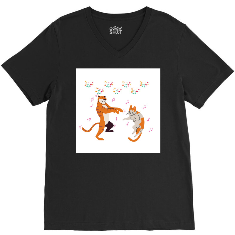 Cat Vs Tiger Party Poster Humor V-Neck Tee by reejanhuddau | Artistshot