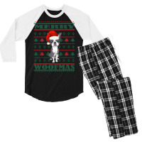 Boston Terrier Ugly Christmas Sweater Men's 3/4 Sleeve Pajama Set | Artistshot