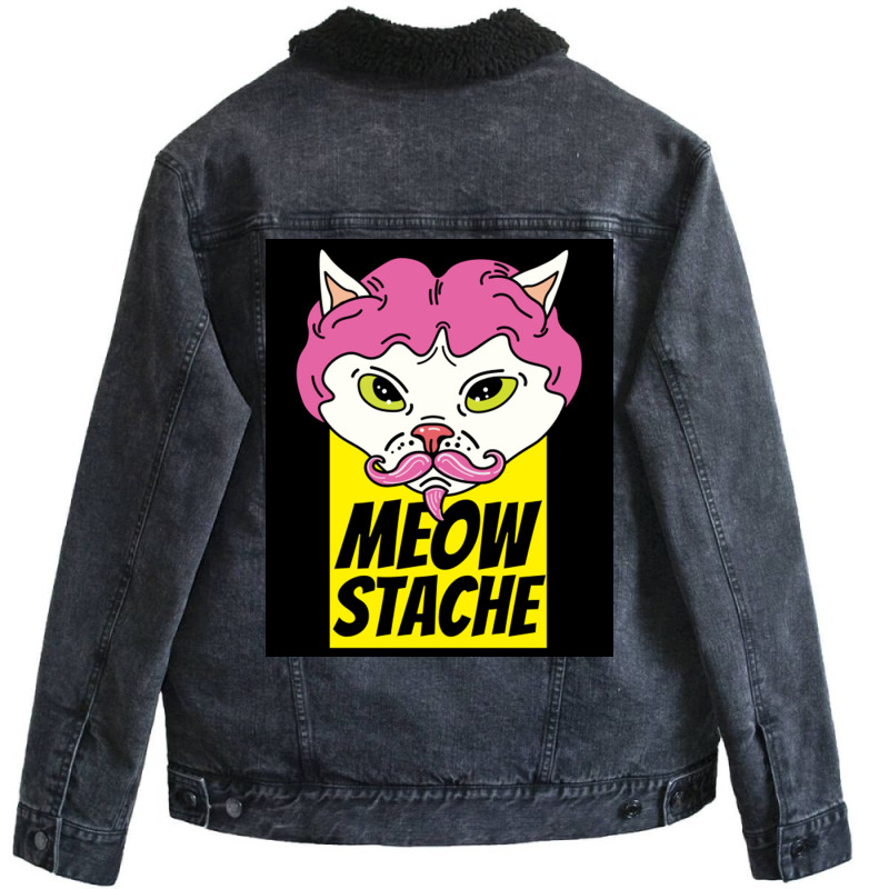 Cat With Wig Moew Stache Poster 80s Unisex Sherpa-lined Denim Jacket | Artistshot