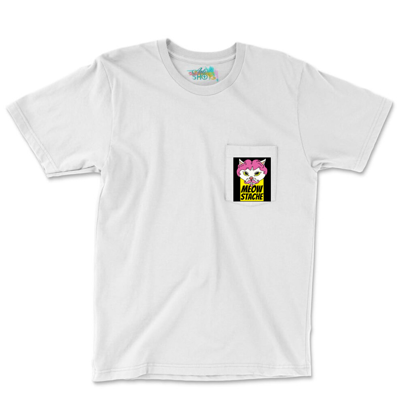 Cat With Wig Moew Stache Poster 80s Pocket T-shirt | Artistshot