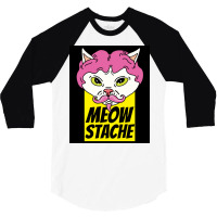 Cat With Wig Moew Stache Poster 80s 3/4 Sleeve Shirt | Artistshot