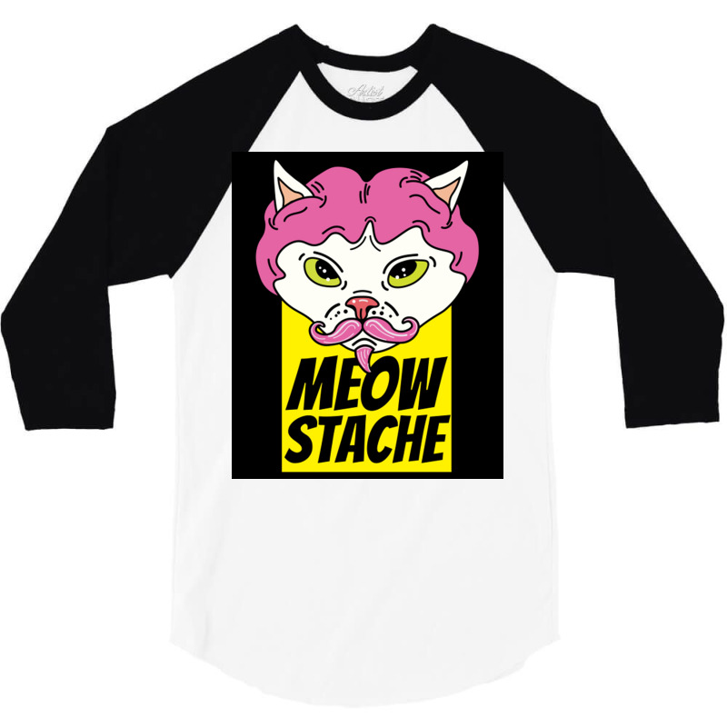 Cat With Wig Moew Stache Poster 80s 3/4 Sleeve Shirt | Artistshot