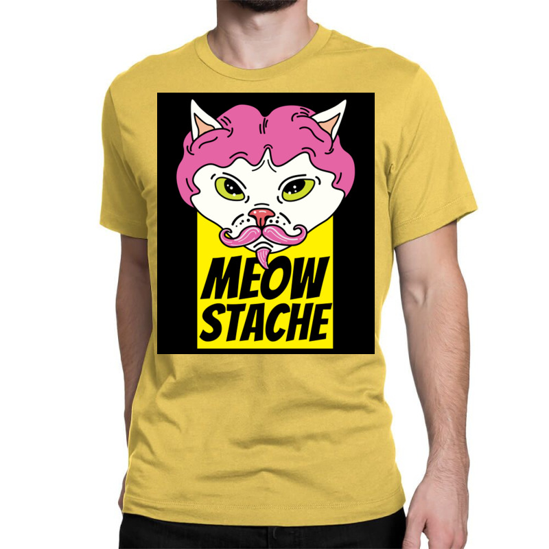 Cat With Wig Moew Stache Poster 80s Classic T-shirt | Artistshot