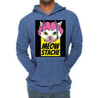 Cat With Wig Moew Stache Poster 80s Lightweight Hoodie | Artistshot