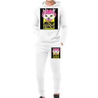 Cat With Wig Moew Stache Poster 80s Hoodie & Jogger Set | Artistshot