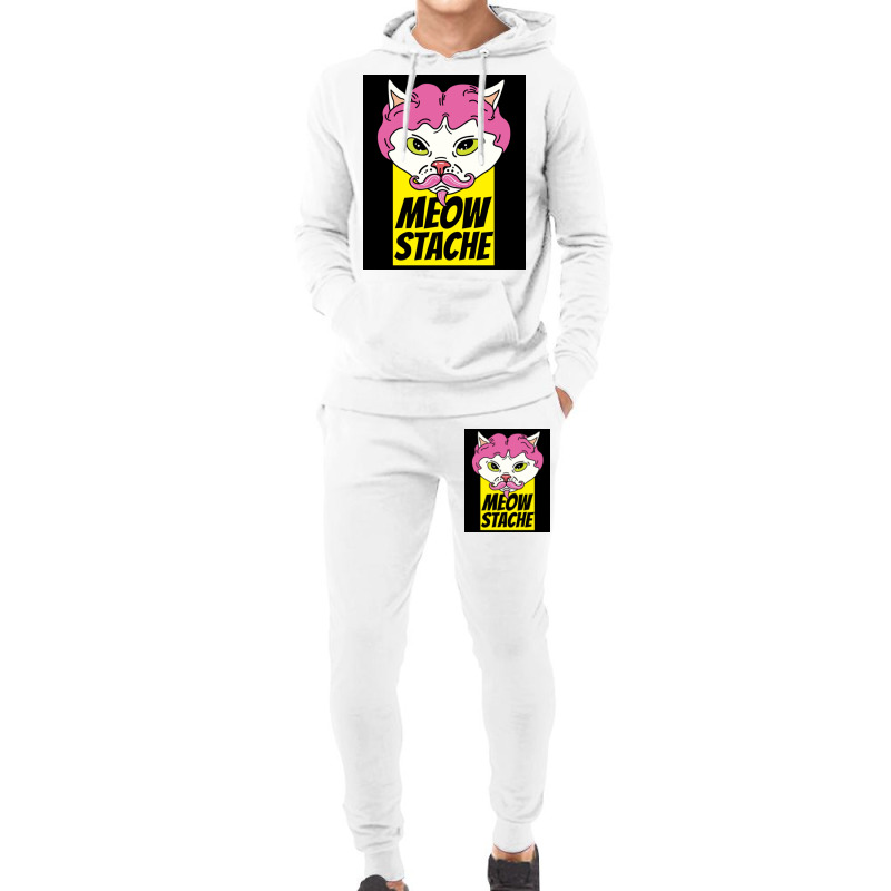 Cat With Wig Moew Stache Poster 80s Hoodie & Jogger Set | Artistshot