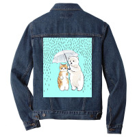 Cute Cat And White Bear In The Rain Poster Girl Men Denim Jacket | Artistshot