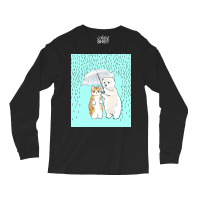 Cute Cat And White Bear In The Rain Poster Girl Long Sleeve Shirts | Artistshot