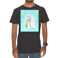 Cute Cat And White Bear In The Rain Poster Girl Vintage T-shirt | Artistshot